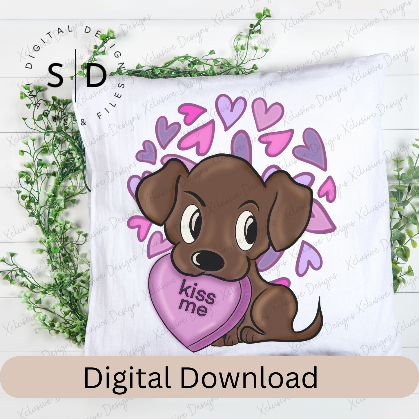 Kiss Me Candy Heart Puppy Dog Valentines PNG