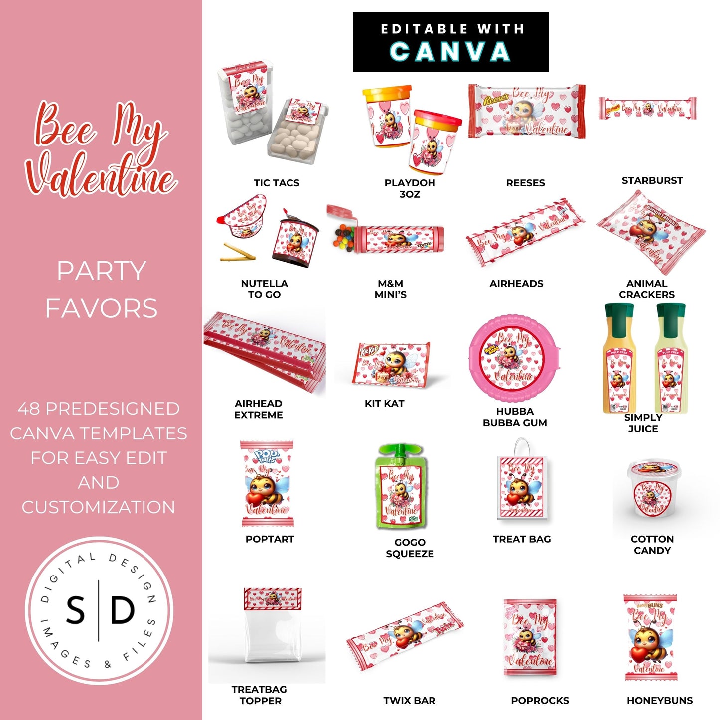 Bee My Valentine Party Favors Templates Bundle