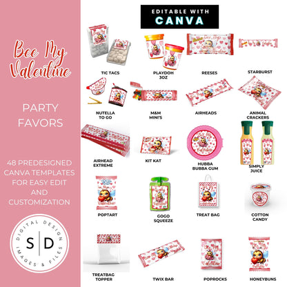 Bee My Valentine Party Favors Templates Bundle