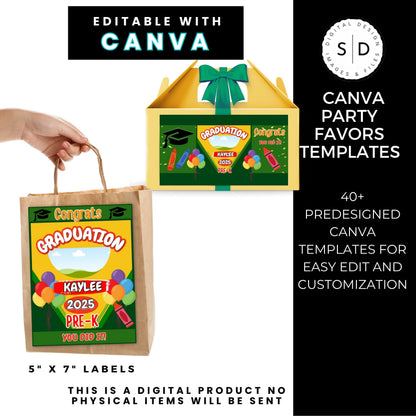 🎓 Crayon Graduation Party Favor Canva Template Bundle