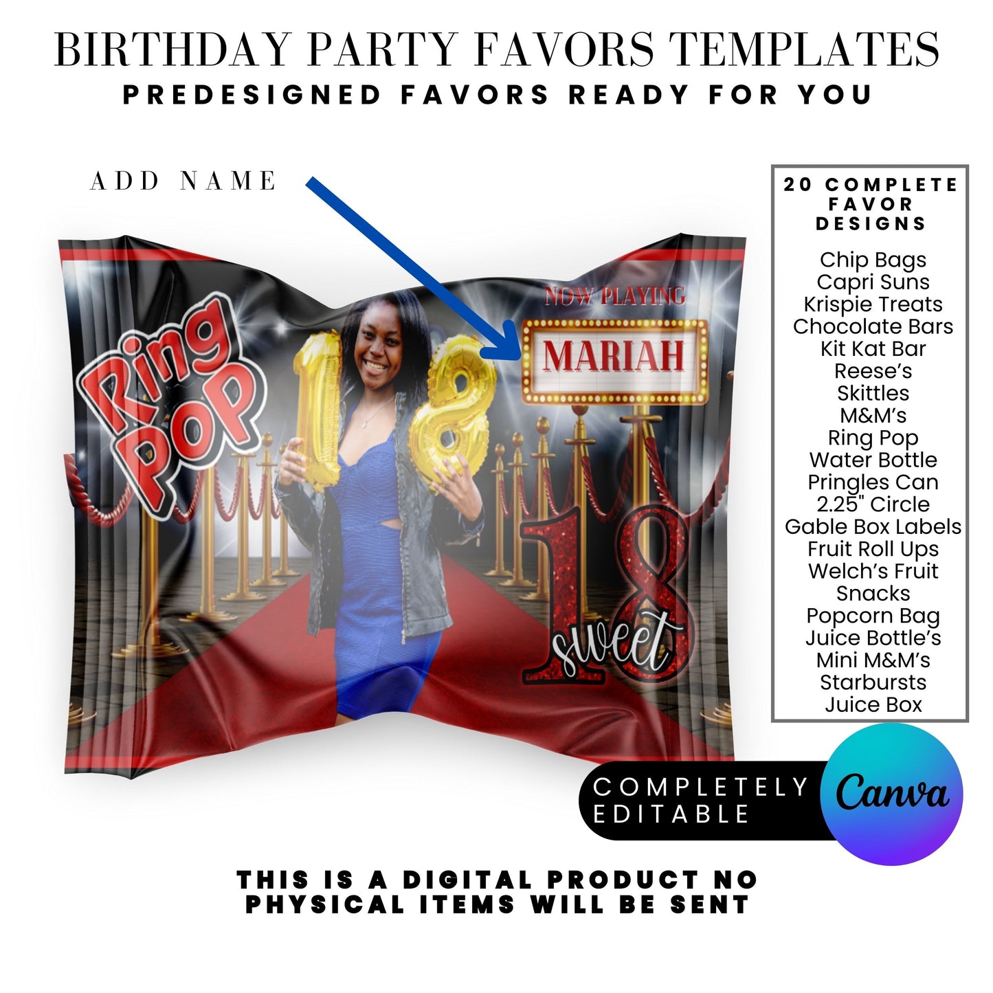 Hollywood Red Carpet Birthday Party Favors Templates Bundle