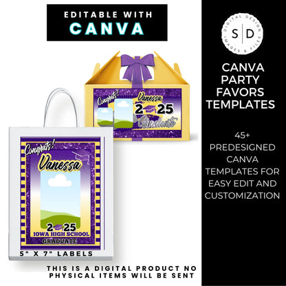 Congrats Class of 2025 – Purple & Yellow Graduation Party Favor Bundle