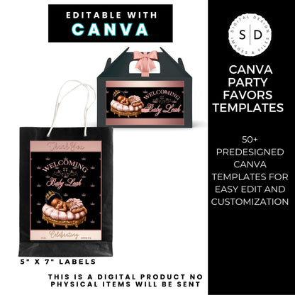 Welcoming Little Princess Baby Shower Canva Templates Bundle