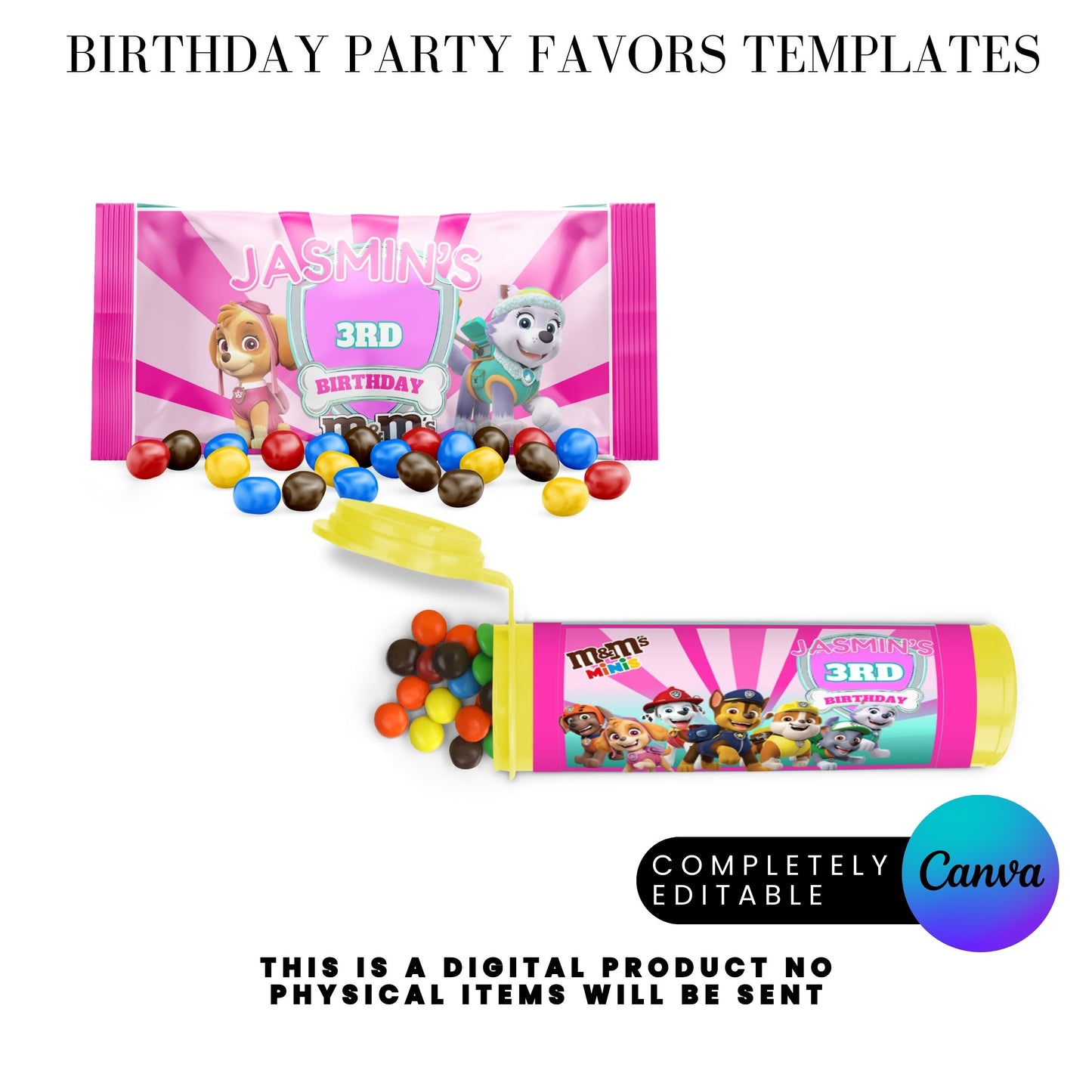 Pink Puppy Patrol Birthday Party Favor Templates Bundle