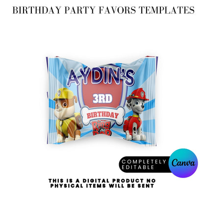 Blue Puppy Patrol Birthday Party Favor Templates Bundle