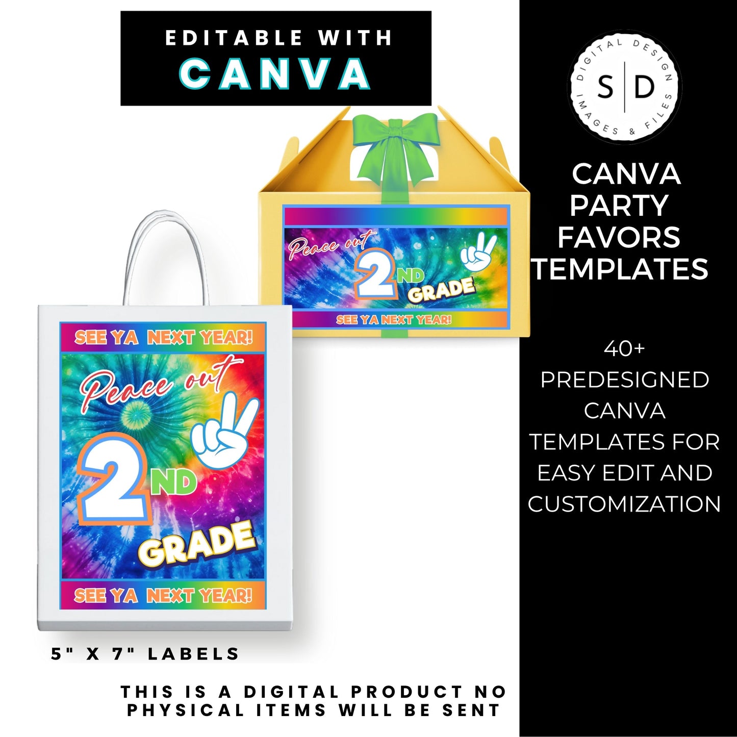 ✌️ Peace Out End of Year Party Favor Canva Template Bundle