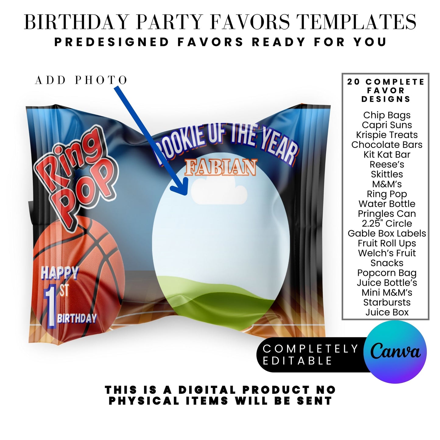 Rookie of The year Basketball Birthday Party Favor Templates Bundle