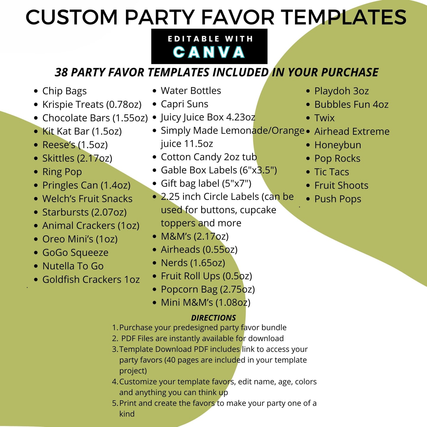 Candy Land Sweets Birthday Party Favor Templates