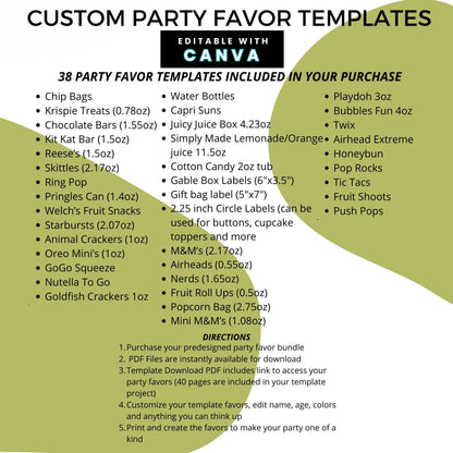 Candy Land Sweets Birthday Party Favor Templates