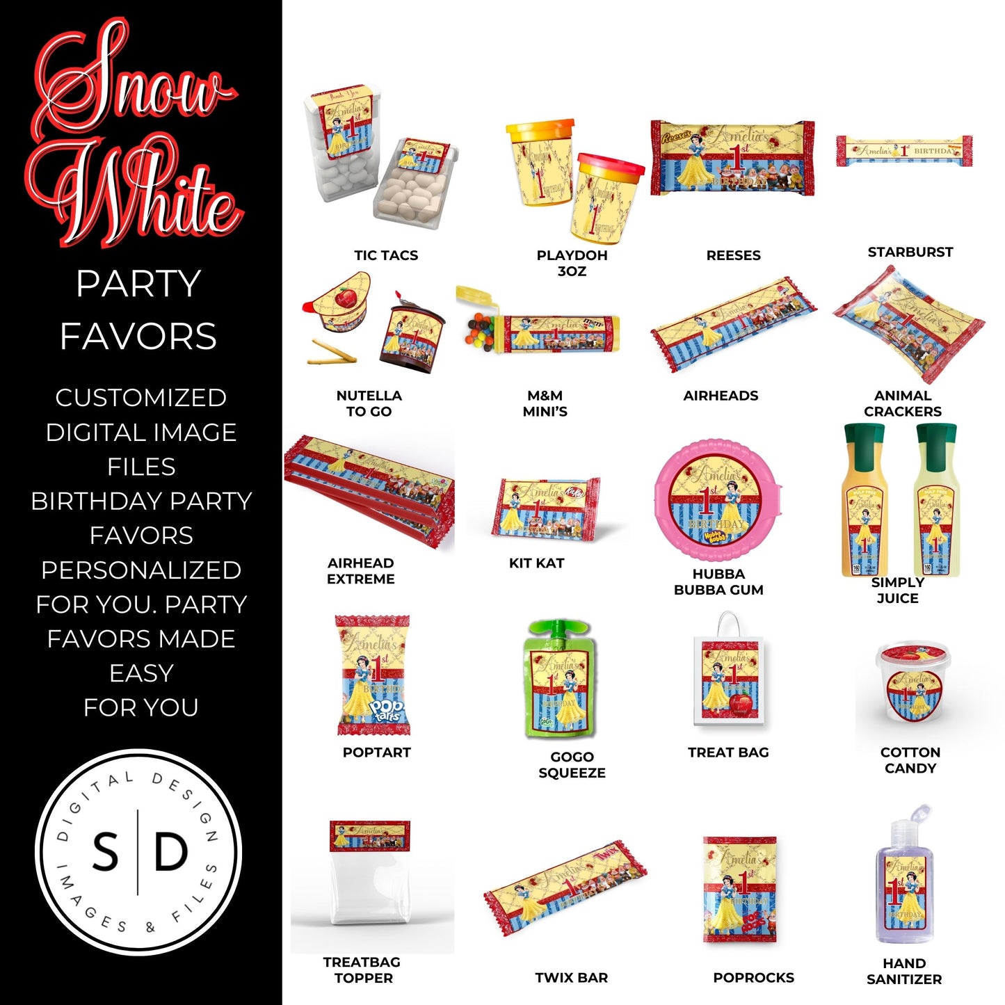 Snow White Party Favor Templates Bundle