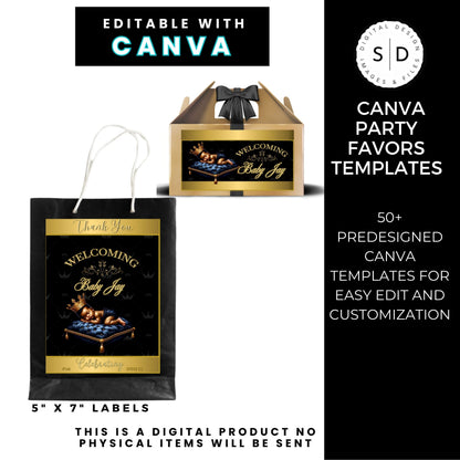 Welcoming Little Prince Baby Shower Canva Templates Bundle