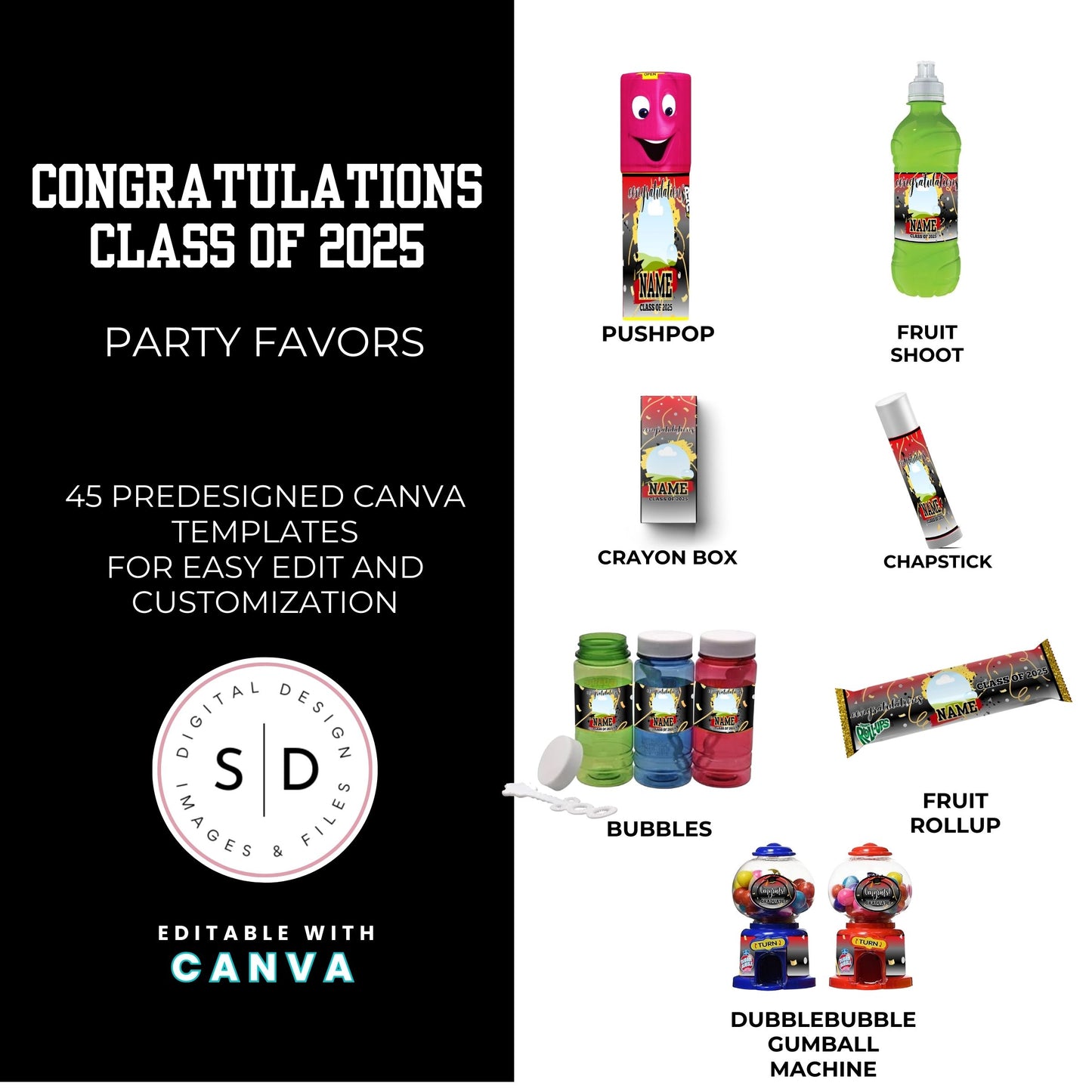 Class of 2025 Graduation Party Favor Canva Template Bundle 🎓✨