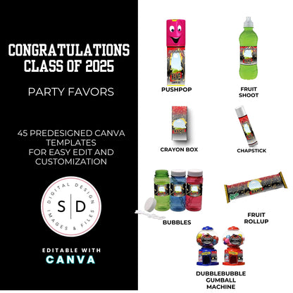 Class of 2025 Graduation Party Favor Canva Template Bundle 🎓✨