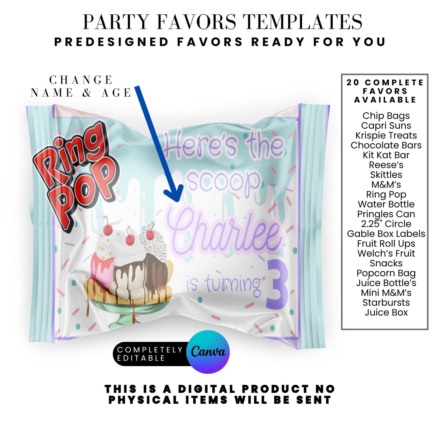 Here's The Scoop Ice Cream PartyParty Favor Templates Bundle