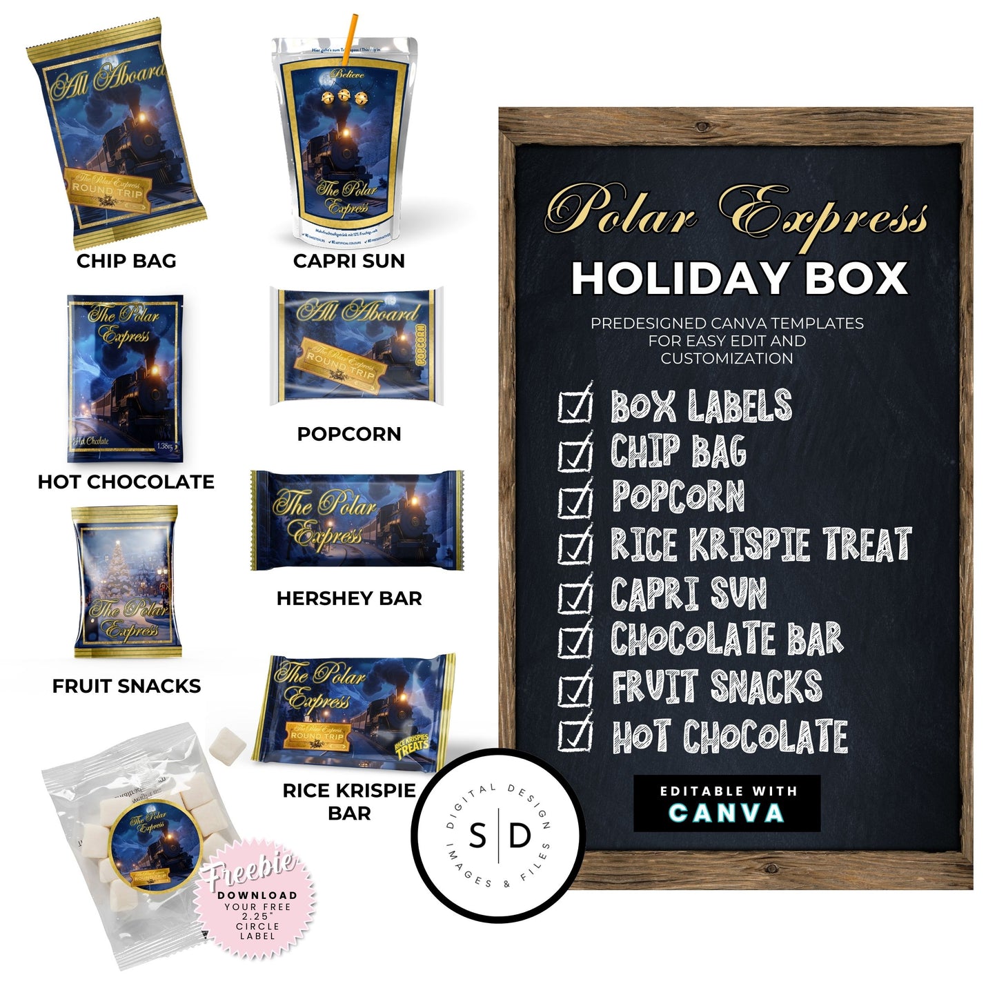 Polar Express Christmas Eve Gift Box Labels
