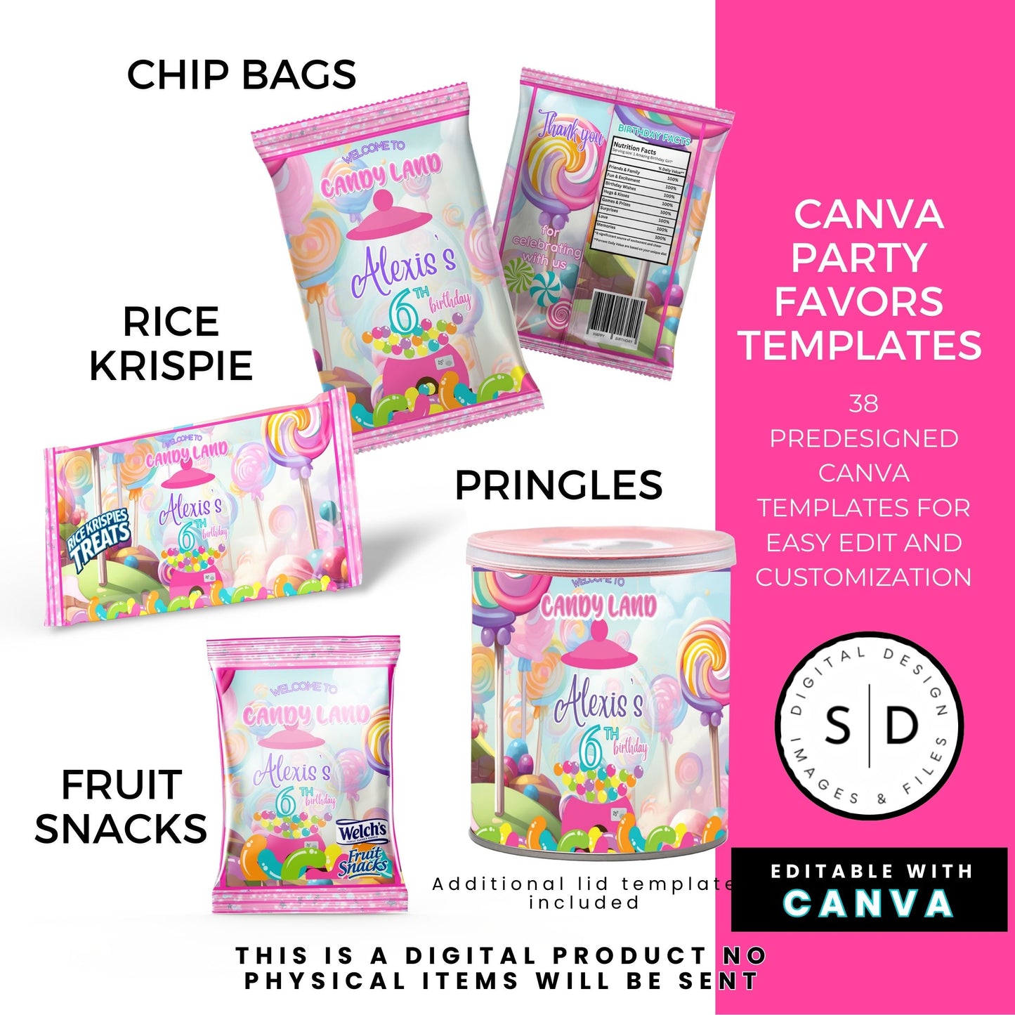 Candy Land Sweets Birthday Party Favor Templates
