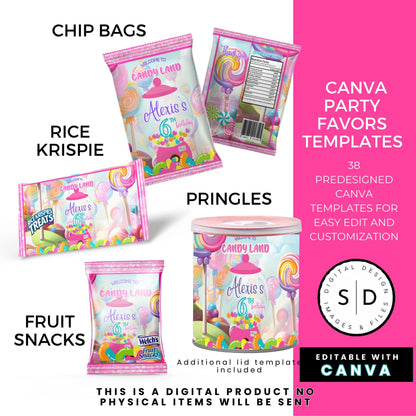 Candy Land Sweets Birthday Party Favor Templates