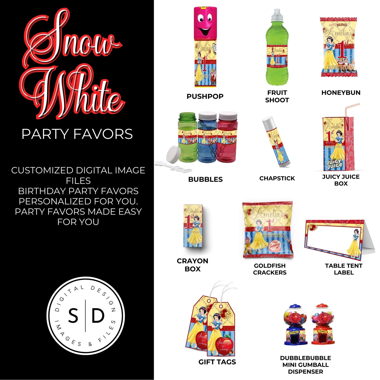 Snow White Party Favor Templates Bundle