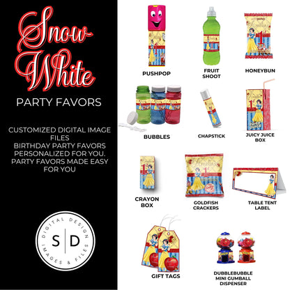 Snow White Party Favor Templates Bundle
