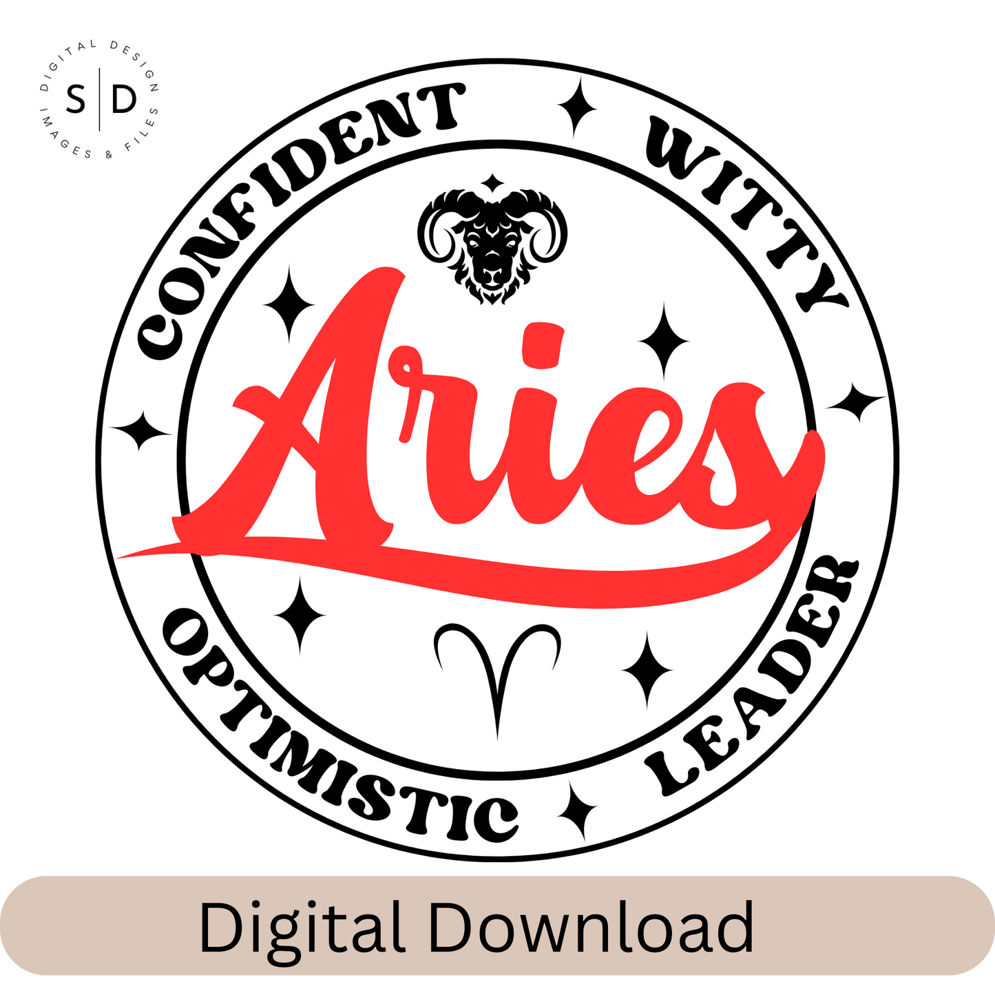 Aries Zodiac Sign Round Frame Retro SVG