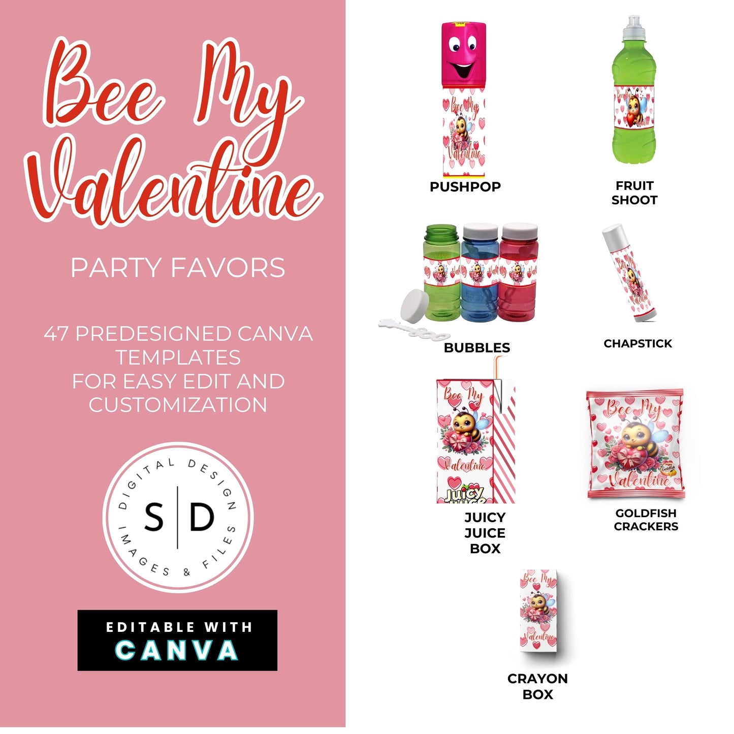 Bee My Valentine Party Favors Templates Bundle