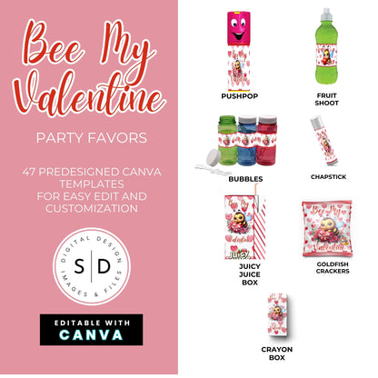 Bee My Valentine Party Favors Templates Bundle