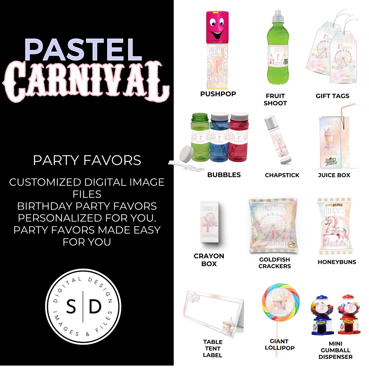 Pastel Carnival Birthday Party DFY Favor Bundle