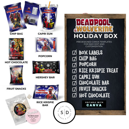 Deadpool & Wolverine Christmas Eve Gift Box Canva Templates