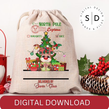 Reindeer Girl Santa Sack PNG