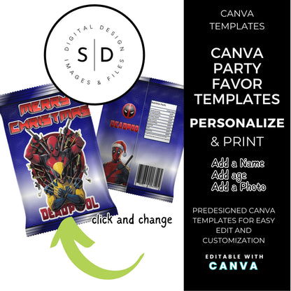 Deadpool & Wolverine Christmas Eve Gift Box Canva Templates