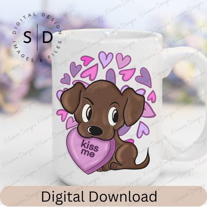 Kiss Me Candy Heart Puppy Dog Valentines PNG