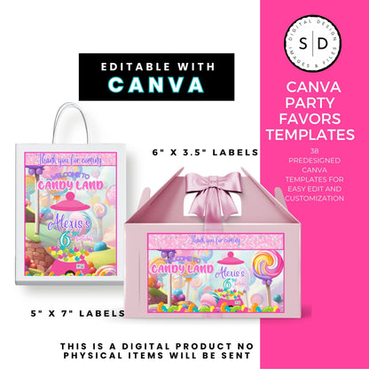 Candy Land Sweets Birthday Party Favor Templates