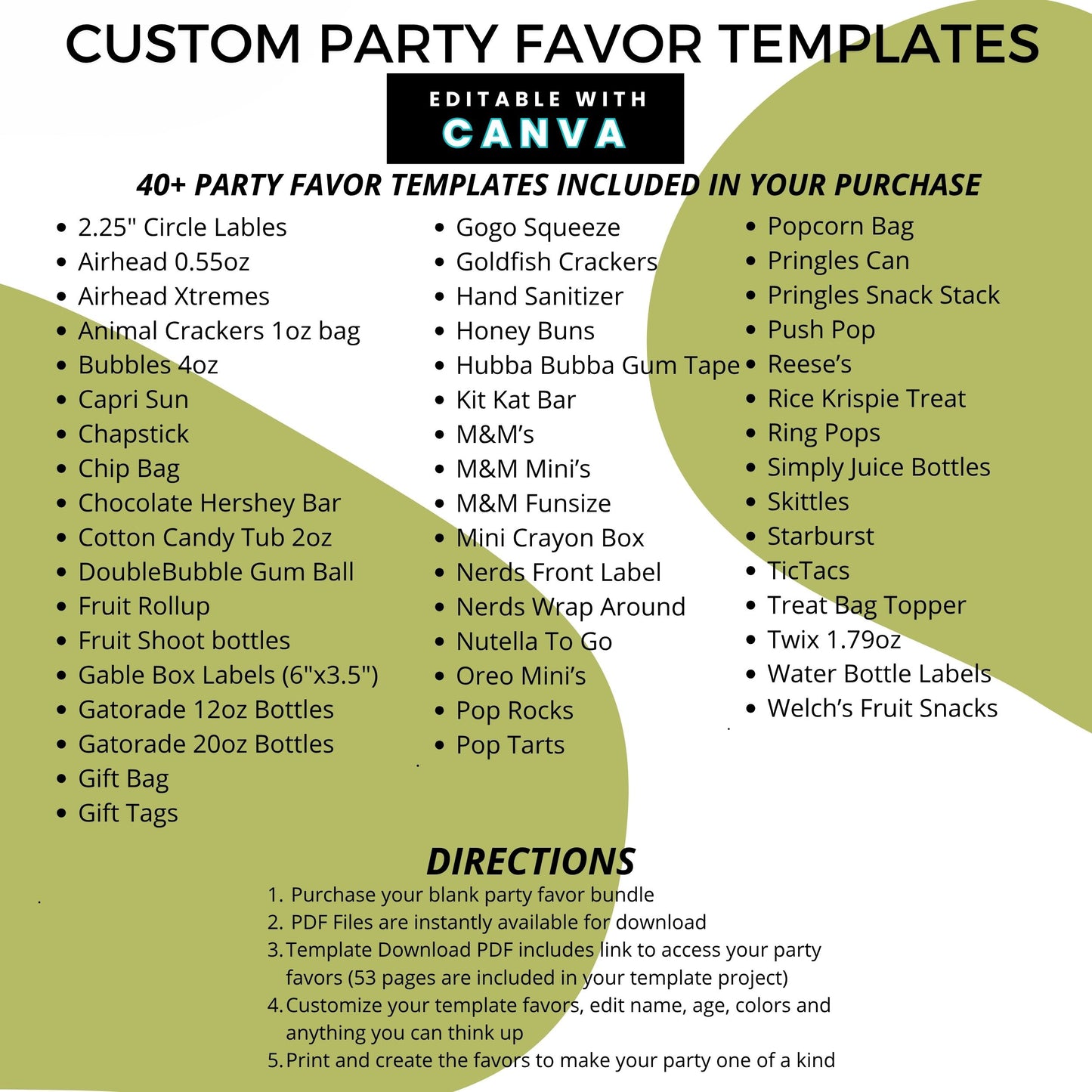 Dusty Blue Coquette Bow Party Favor Canva Template Bundle ✨