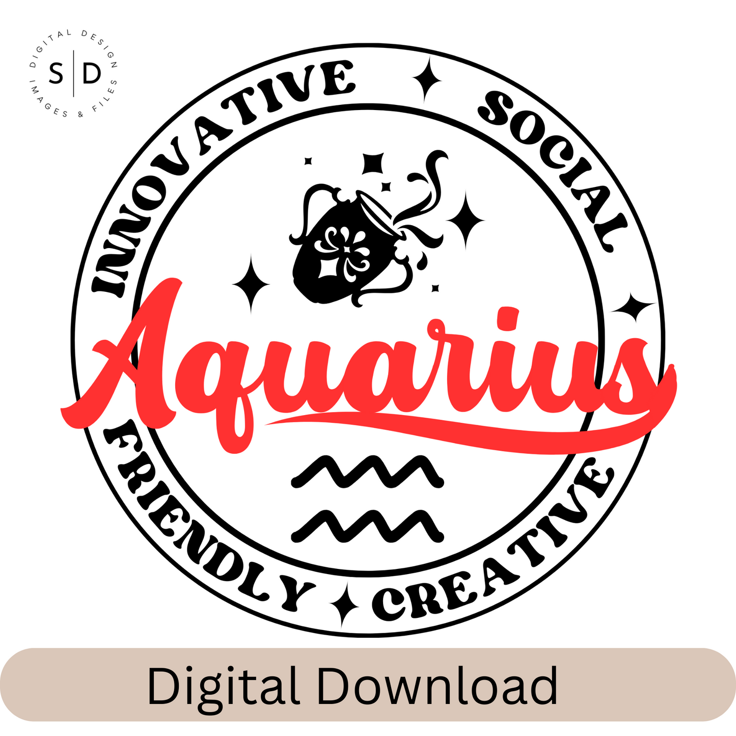 Aquarius Zodiac Sign Round Frame Retro SVG