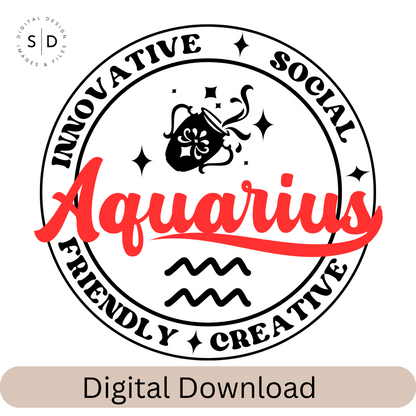 Aquarius Zodiac Sign Round Frame Retro SVG