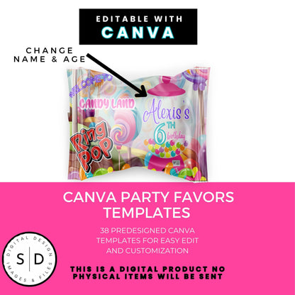 Candy Land Sweets Birthday Party Favor Templates