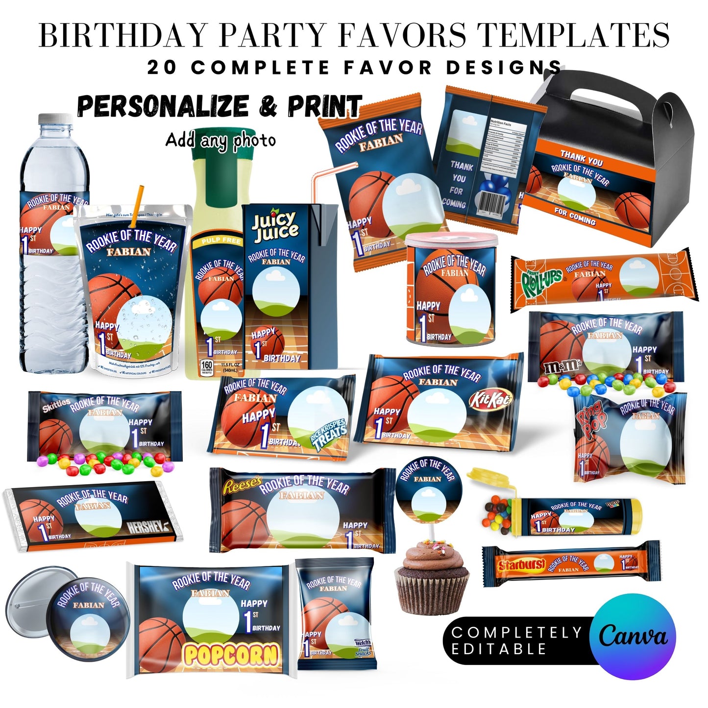 Rookie of The year Basketball Birthday Party Favor Templates Bundle