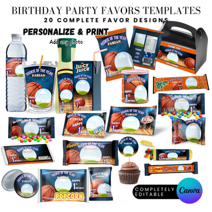 Rookie of The year Basketball Birthday Party Favor Templates Bundle