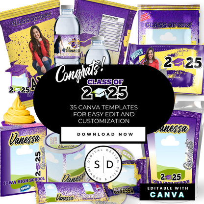 Congrats Class of 2025 – Purple & Yellow Graduation Party Favor Bundle
