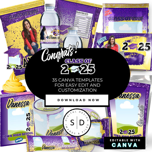 Congrats Class of 2025 – Purple & Yellow Graduation Party Favor Bundle