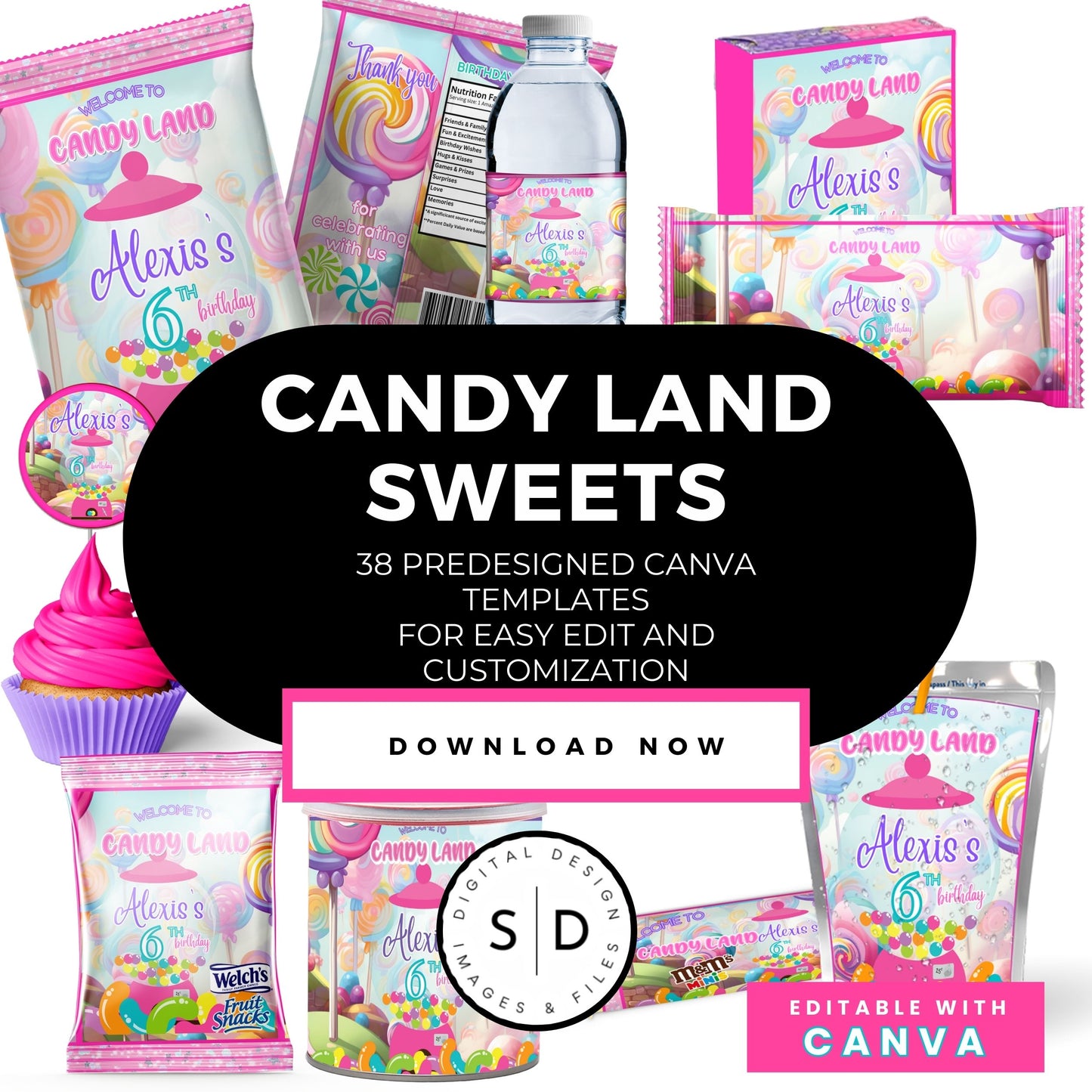 Candy Land Sweets Birthday Party Favor Templates