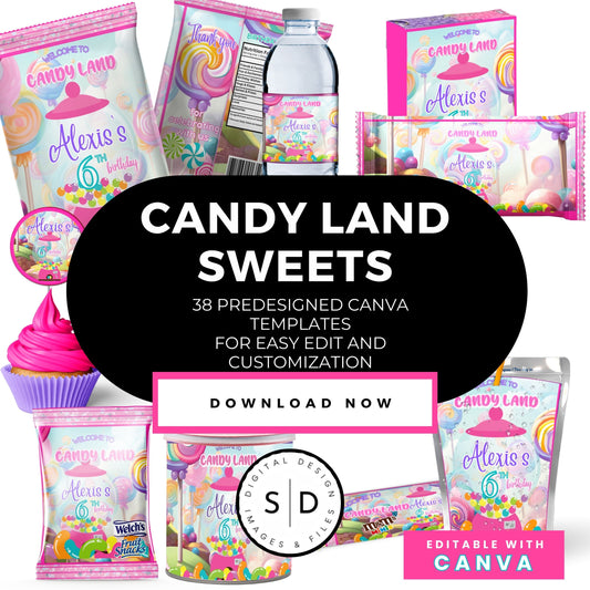 Candy Land Sweets Birthday Party Favor Templates