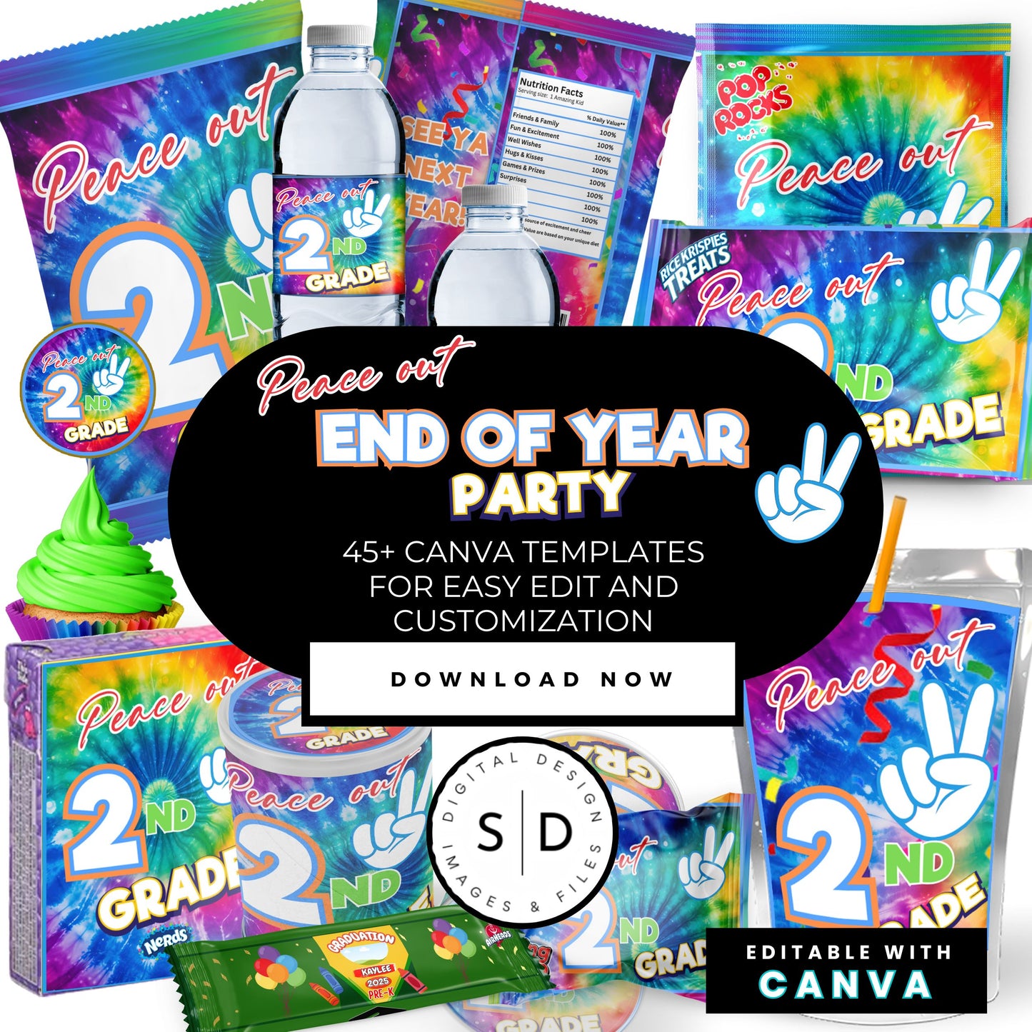 ✌️ Peace Out End of Year Party Favor Canva Template Bundle