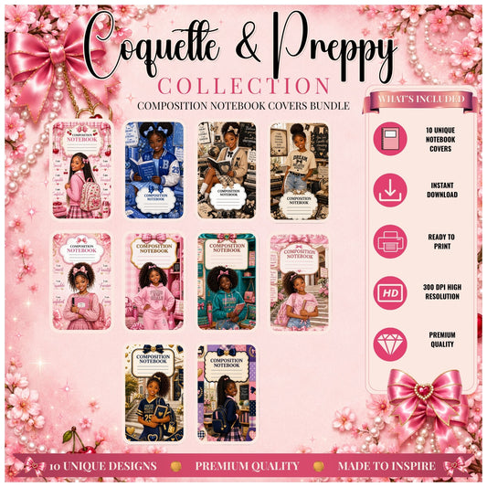 Coquette & Preppy Composition Notebook Cover Bundle | 10 Luxury School Cover Designs
