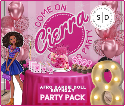 Afro Fashion Doll Classic Pink Party Pack