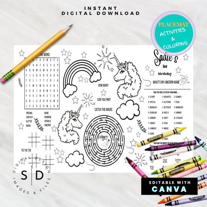 Afro Unicorn Birthday Party Activity Sheet
