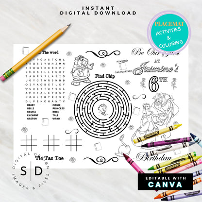 Be Our Guest Belle Party Activity Sheet