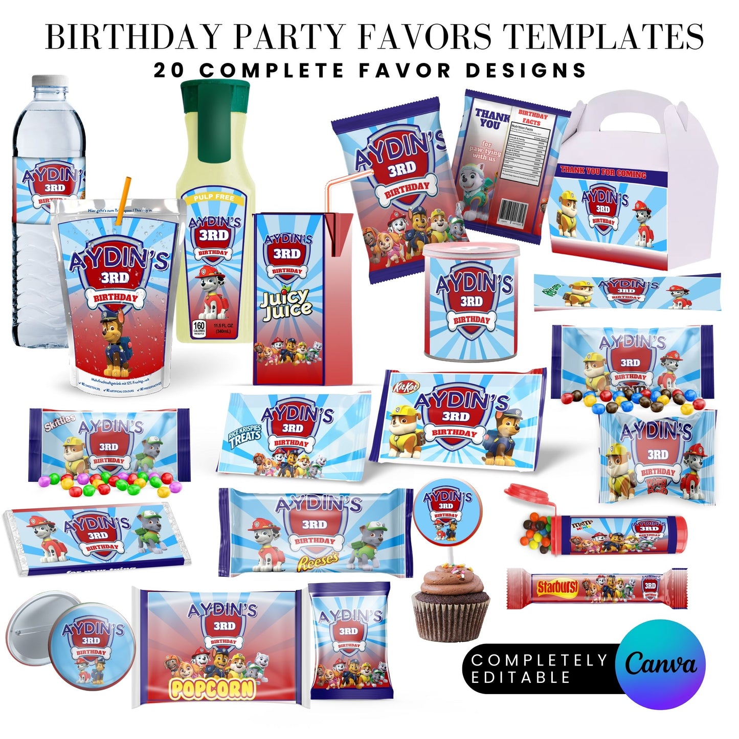 Blue Puppy Patrol Birthday Party Favor Templates Bundle