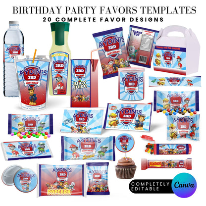 Blue Puppy Patrol Birthday Party Favor Templates Bundle
