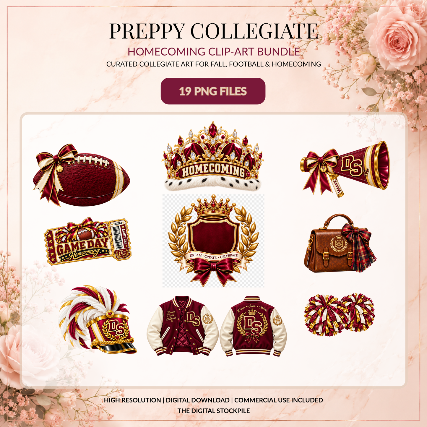 Preppy Collegiate Homecoming Clipart Bundle | 19 PNG Files